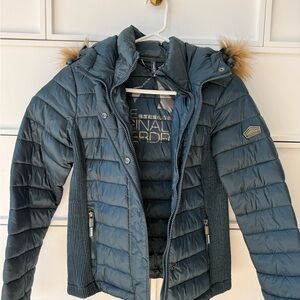 Superdry Teal Puffer Jacket with Fur Trim